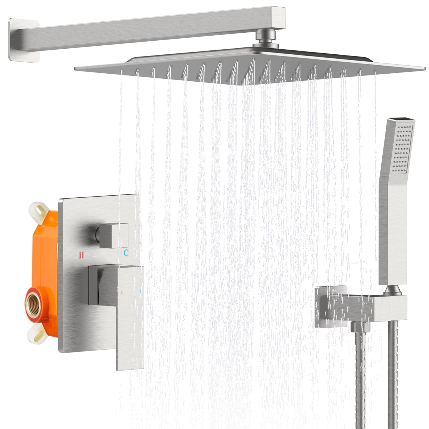 L-8003B+B19:B20N - Shower System Shower Faucet Combo Set Wall Mounted with 12" Rainfall Shower Head and handheld shower faucet, Brushed Nickel Finish with Brass Valve Rough-In