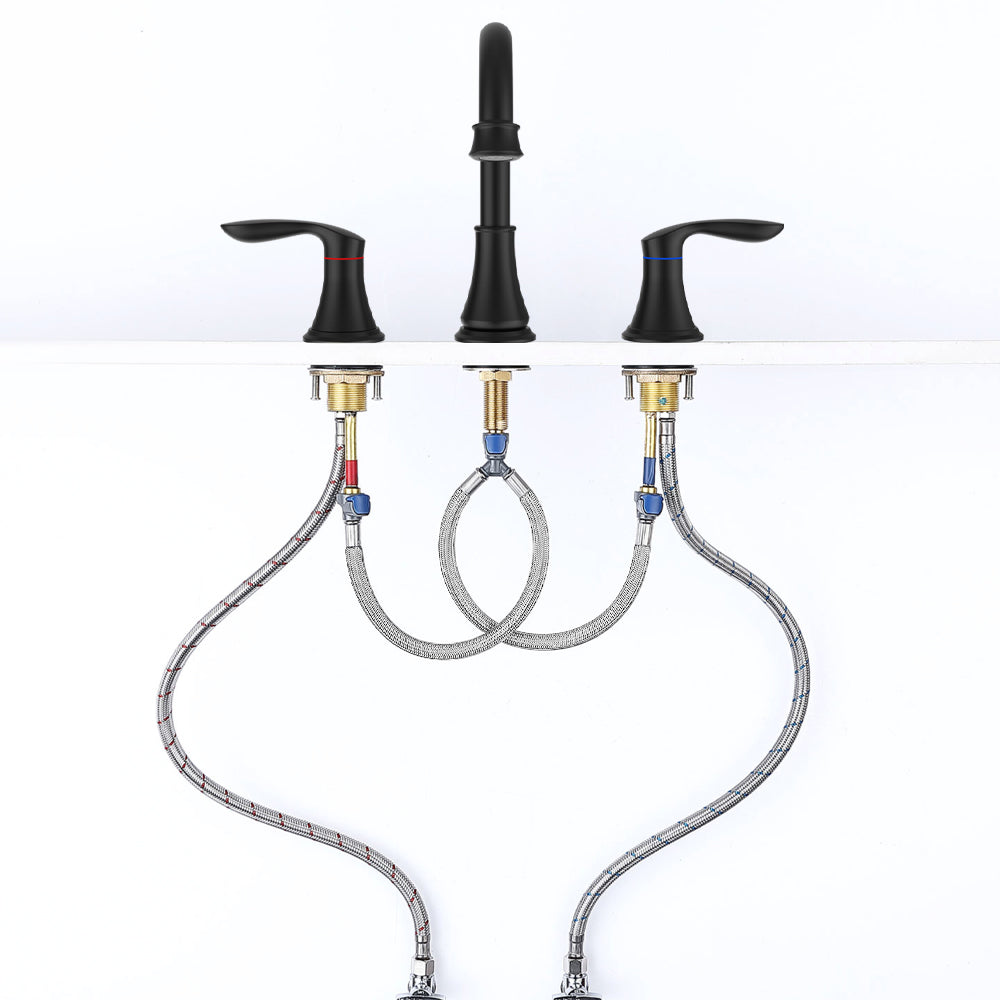 3008B-ORB | 2-Handle 8 inch Widespread Bathroom Sink Faucet Oil-Rubbed Bronze Lavatory Faucet 3 Hole 360° Swivel Spout Vanity Sink Basin Faucets with Pop Up Drain Assembly and cUPC Water Supply Hoses