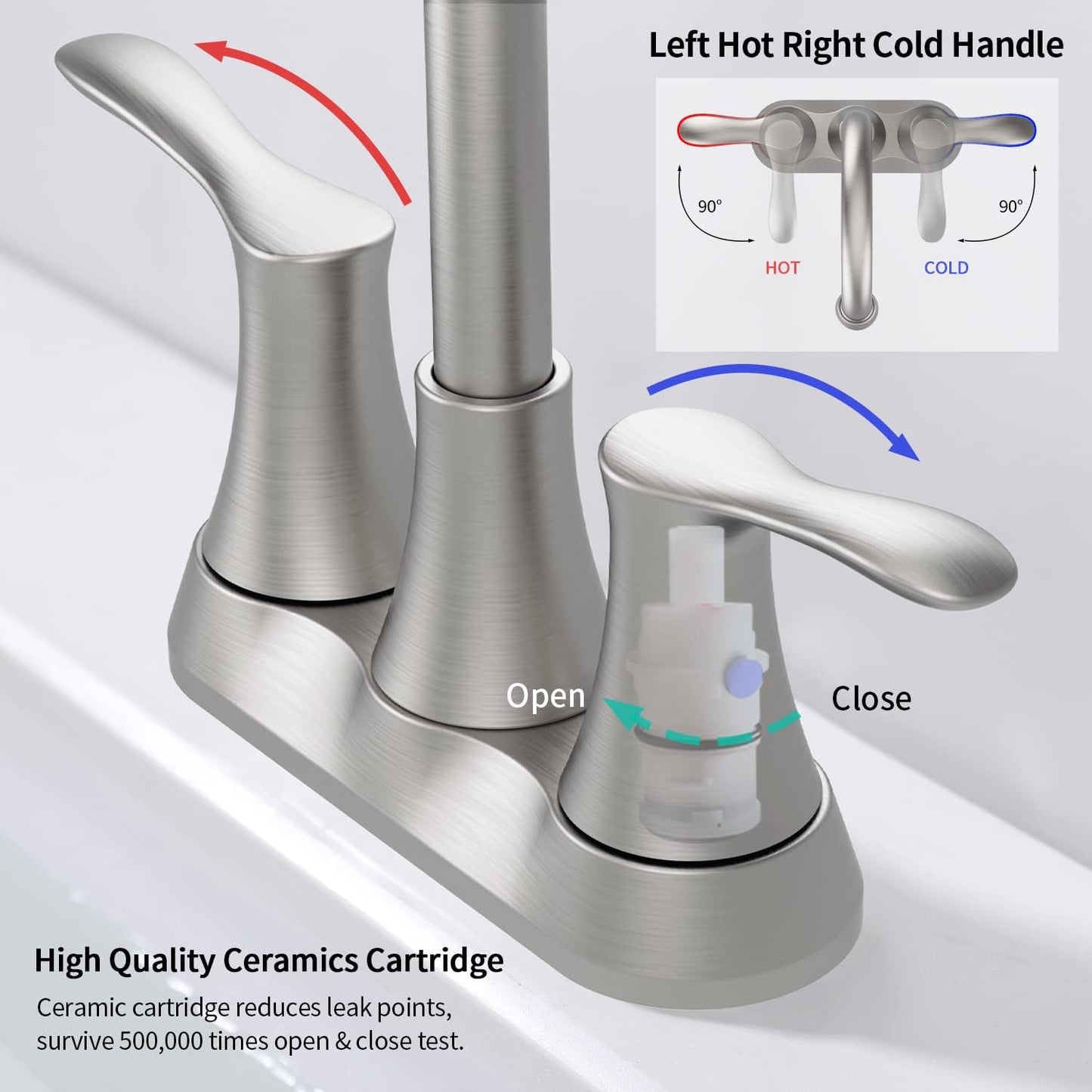 4051-NP | Bathroom Faucet Brushed Nickel, 4" 2-Handle centerset basin faucet with Pop-up Drain & Supply Lines 11