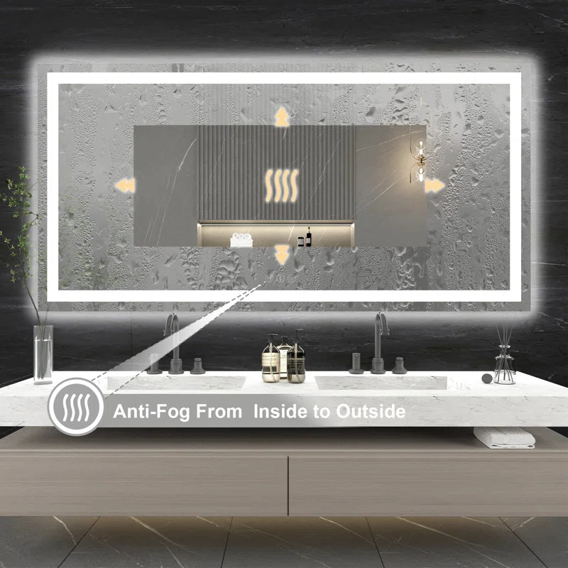 72" X 36" Tempered Glass Frameless LED Bathroom Mirror with Front and ...