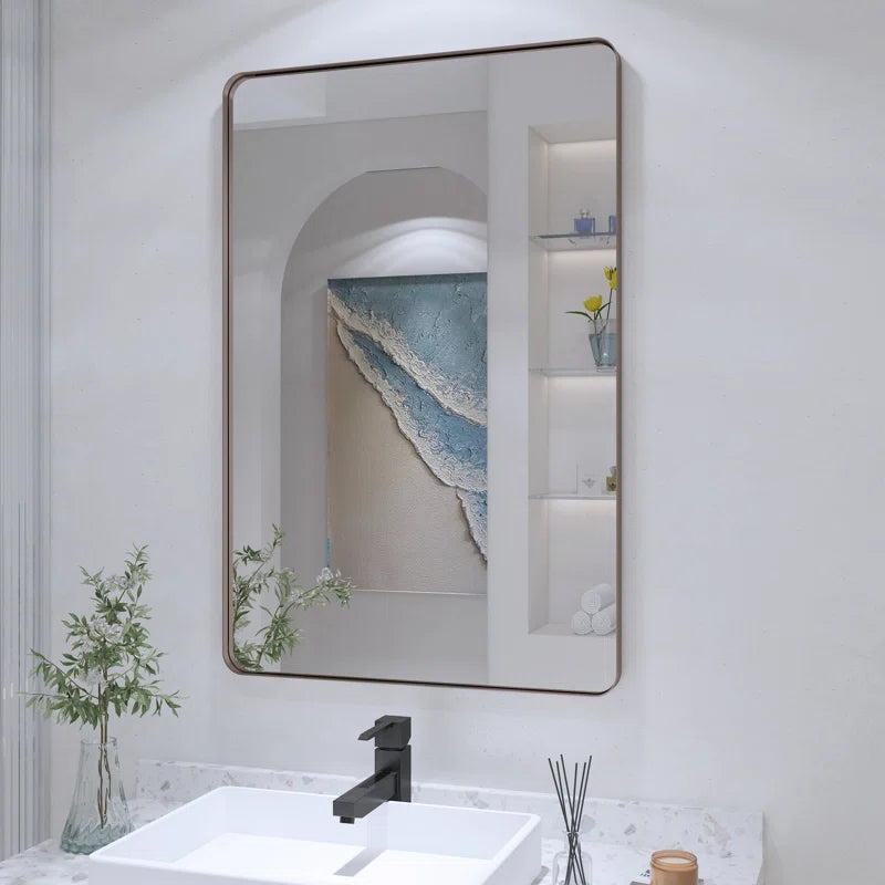 24" X 36" ( Silver) Filleted Corner Wall Mounted Mirror, Bathroom Mirror, Vanity Wall Mirror With Metal Frame