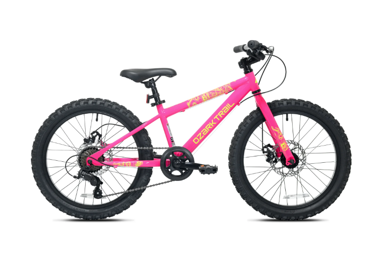 20" Ozark Trail Vibe Mountain Bike, 7 Speed, Fits Rider 3'11"-4'4", Pink, Child/Tween/Teen, Unisex