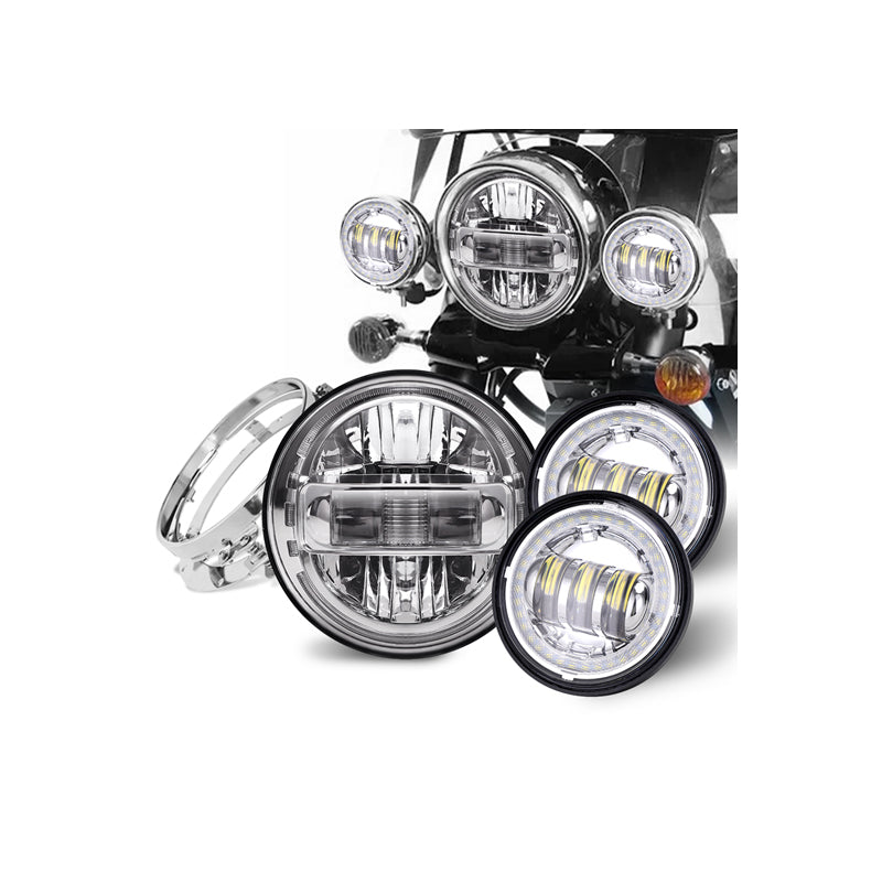 7 Inch King Kong Headlight Silver-4.5 Inch Fog Lamp Silver-With Halo and Devil Eyes-With 7-Inch Silver Bracket-3PCS in a Set