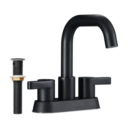 PK013-YH-US |  Bathroom Faucet 2 Handle 4 Inch Centerset Bathroom Sink Faucets 3 Hole with Pop Up Drain and Water Supply Lines, Matte Black