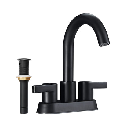 PK012-YH-US | Bathroom Faucet 2 Handle Centerset Bathroom Sink Faucet with Pop Up Drain Assembly, 4 Inches Bathroom Vanity Lavatory Faucet 3 Holes Matte Black