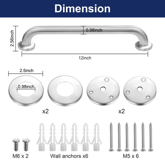 12" GB01-16-25 Bathroom Handicap Safety Grab Bar,0.98 Inch Diameter, Stainless Steel