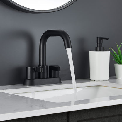 PK013-YH-US |  Bathroom Faucet 2 Handle 4 Inch Centerset Bathroom Sink Faucets 3 Hole with Pop Up Drain and Water Supply Lines, Matte Black