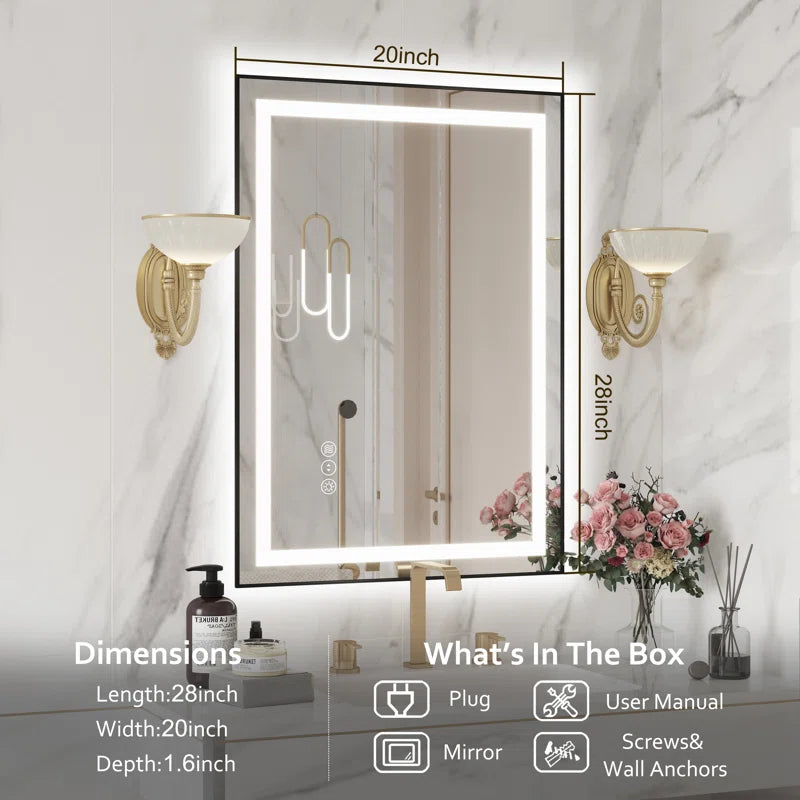 anard Rectangle Front Light and Backlit Aluminum Framed Mirror LED Vanity MirrorLED Mirror