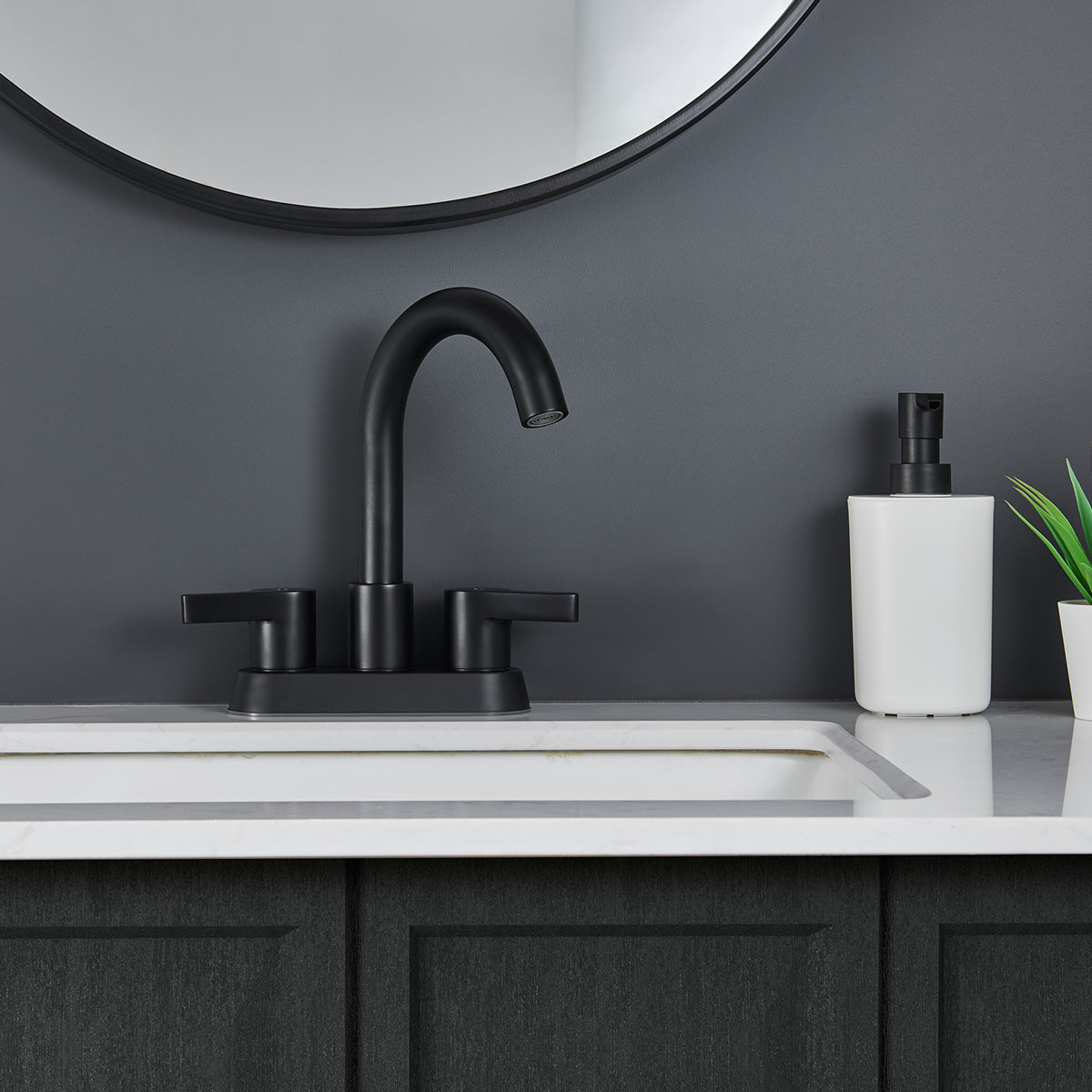 PK012-YH-US | Bathroom Faucet 2 Handle Centerset Bathroom Sink Faucet with Pop Up Drain Assembly, 4 Inches Bathroom Vanity Lavatory Faucet 3 Holes Matte Black