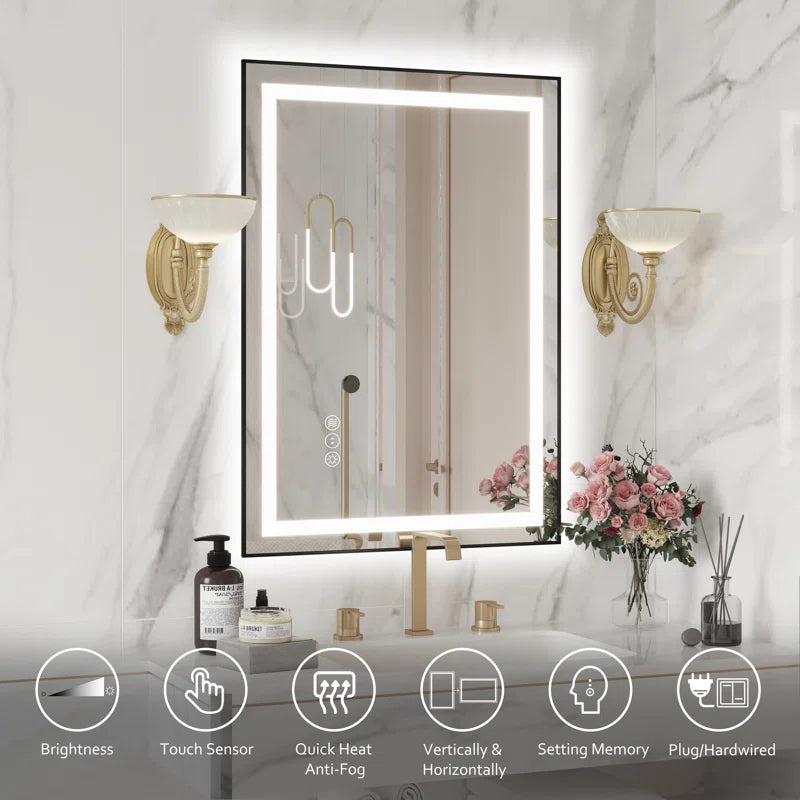 anard Rectangle Front Light and Backlit Aluminum Framed Mirror LED Vanity MirrorLED Mirror