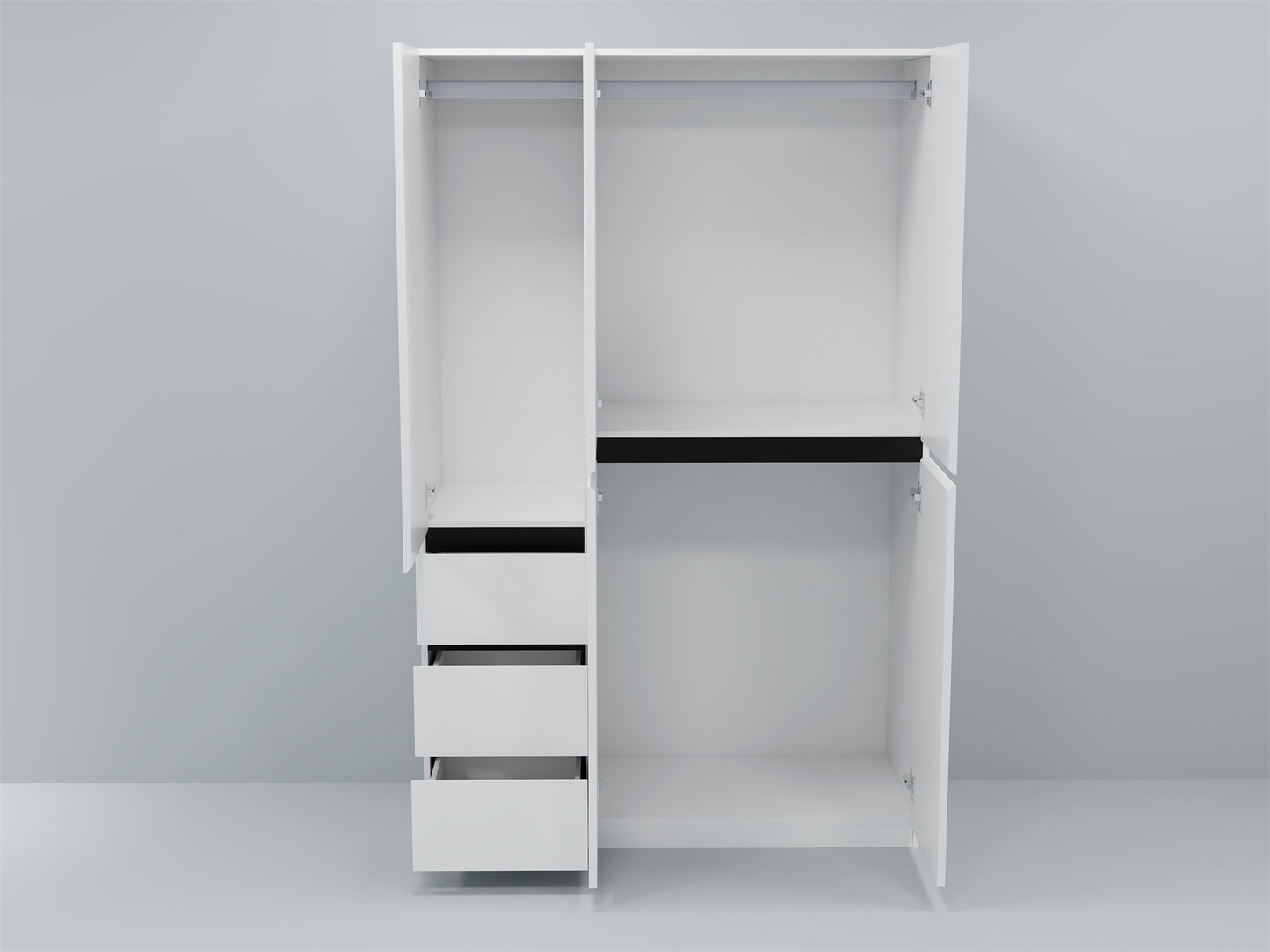 Three Drawer, Five Door Modern Wardrobe with Silver Mirror and No Pull Handle (2 packs of 2 cannot be sold separately)