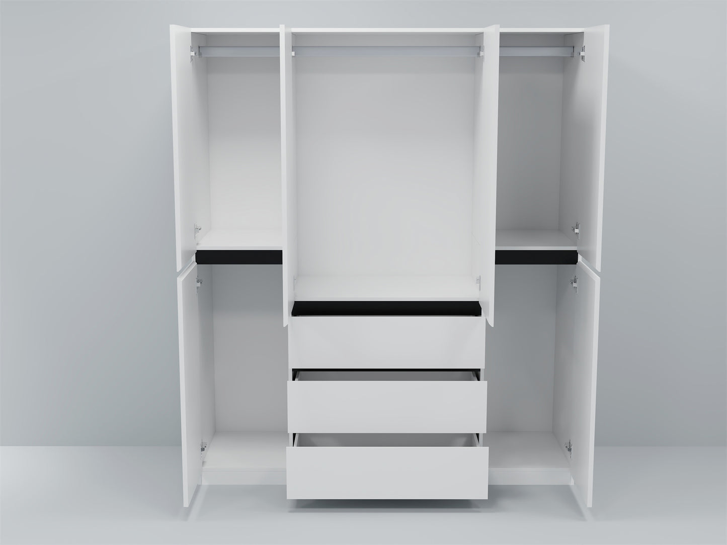 Three Drawer, Six Door Modern Wardrobe with Silver Mirror and No Pull Handle (2 packs of 2 cannot be sold separately)