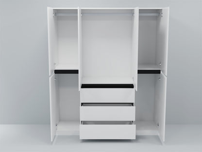 Three Drawer, Six Door Modern Wardrobe with Silver Mirror and No Pull Handle (2 packs of 2 cannot be sold separately)