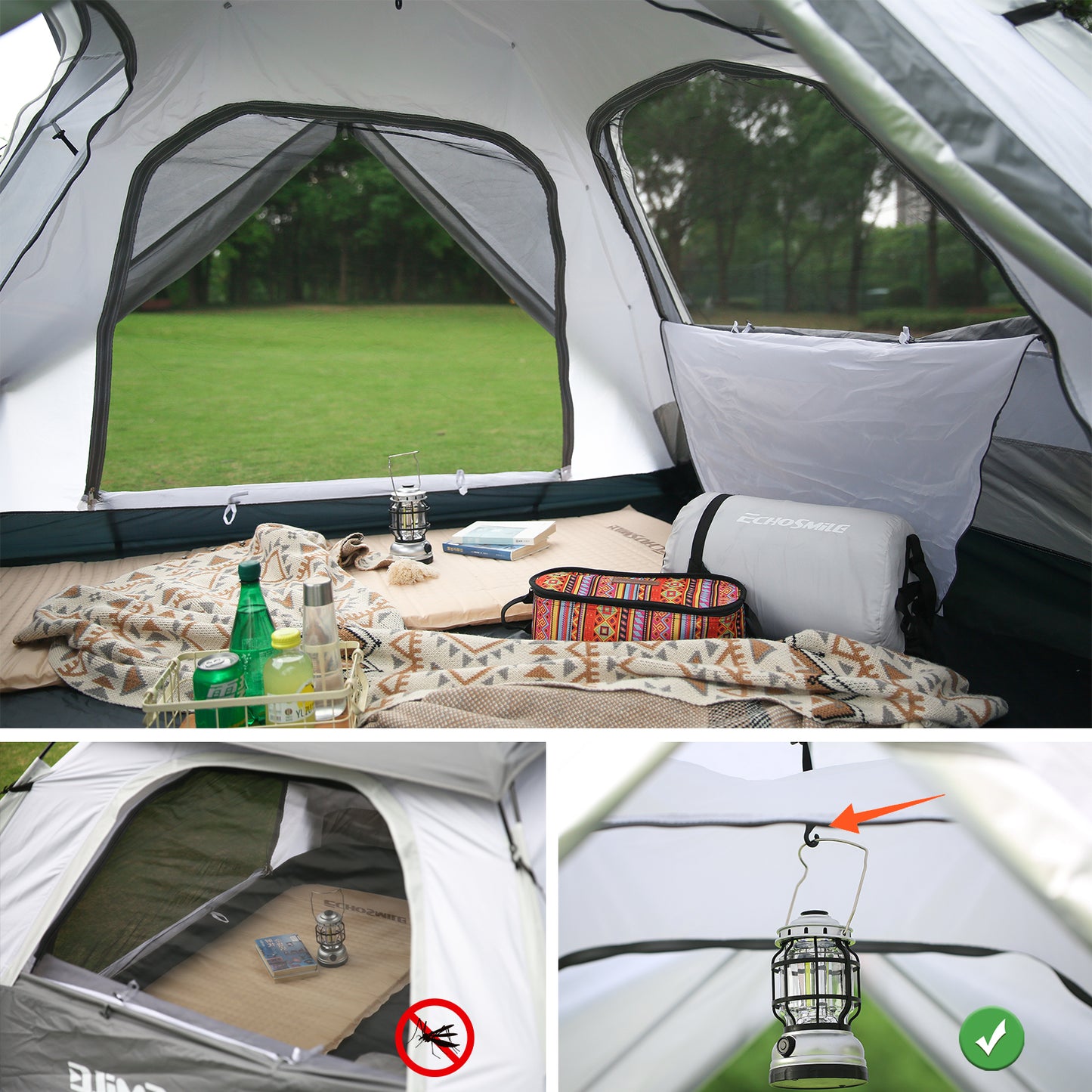 4-Person White + Gray Double Layer Umbrella Tent