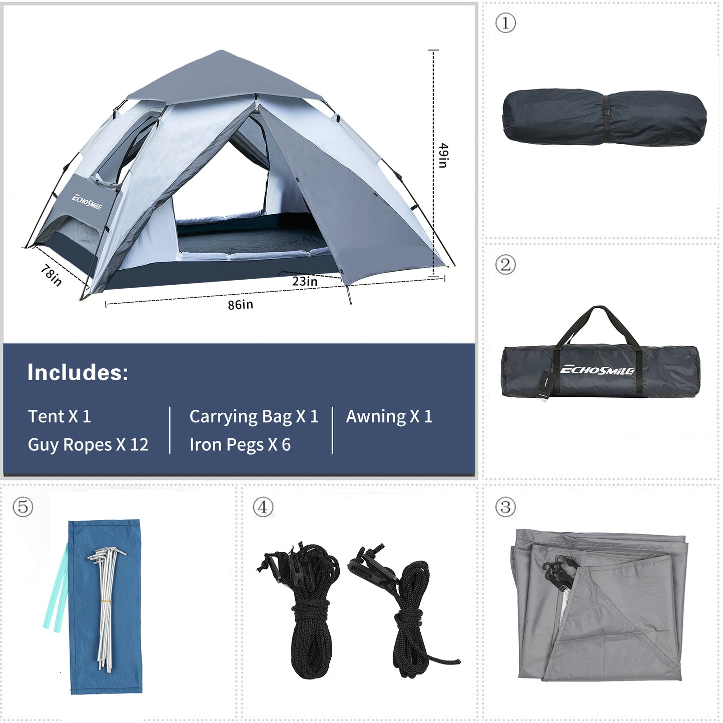 4-Person White + Gray Double Layer Umbrella Tent