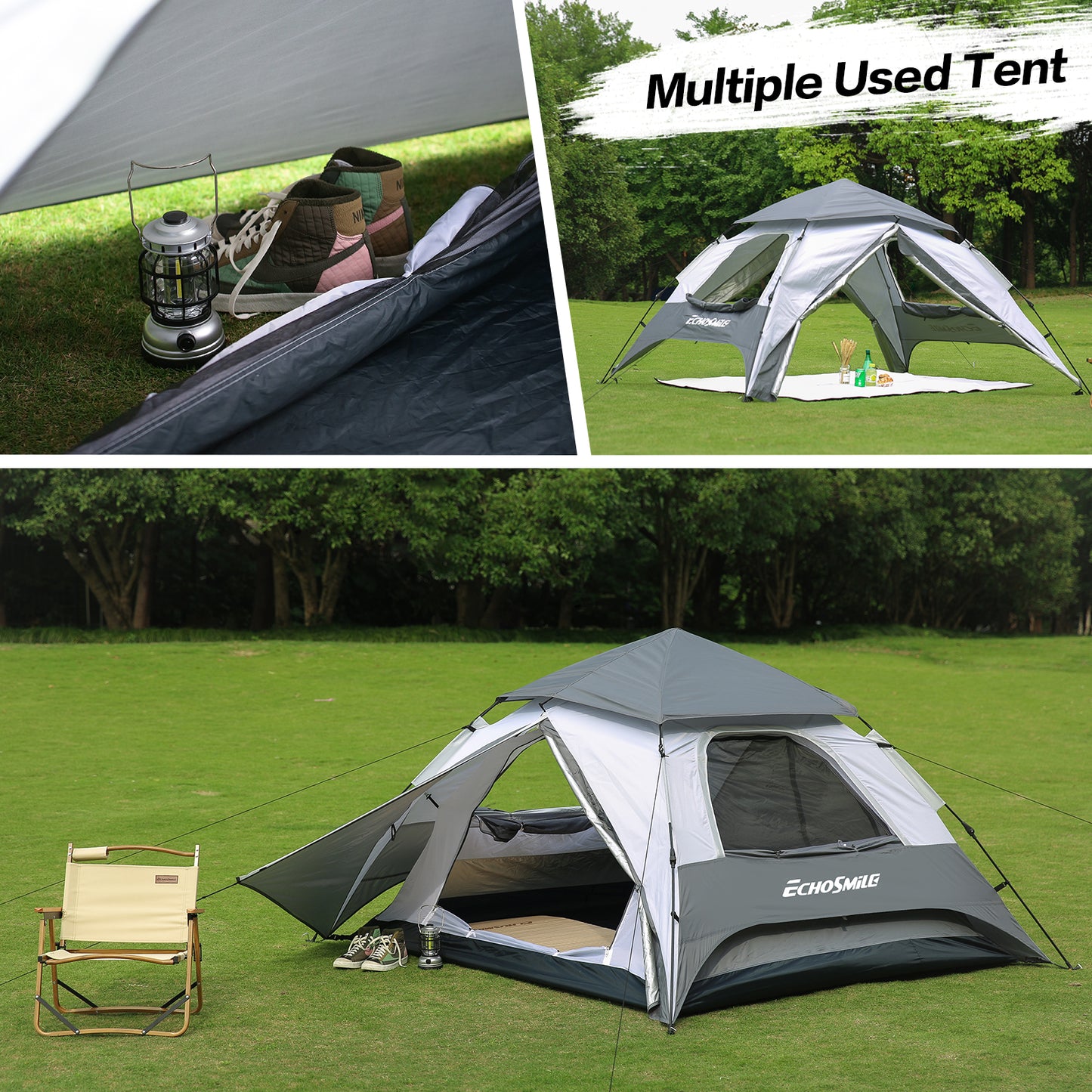 4-Person White + Gray Double Layer Umbrella Tent