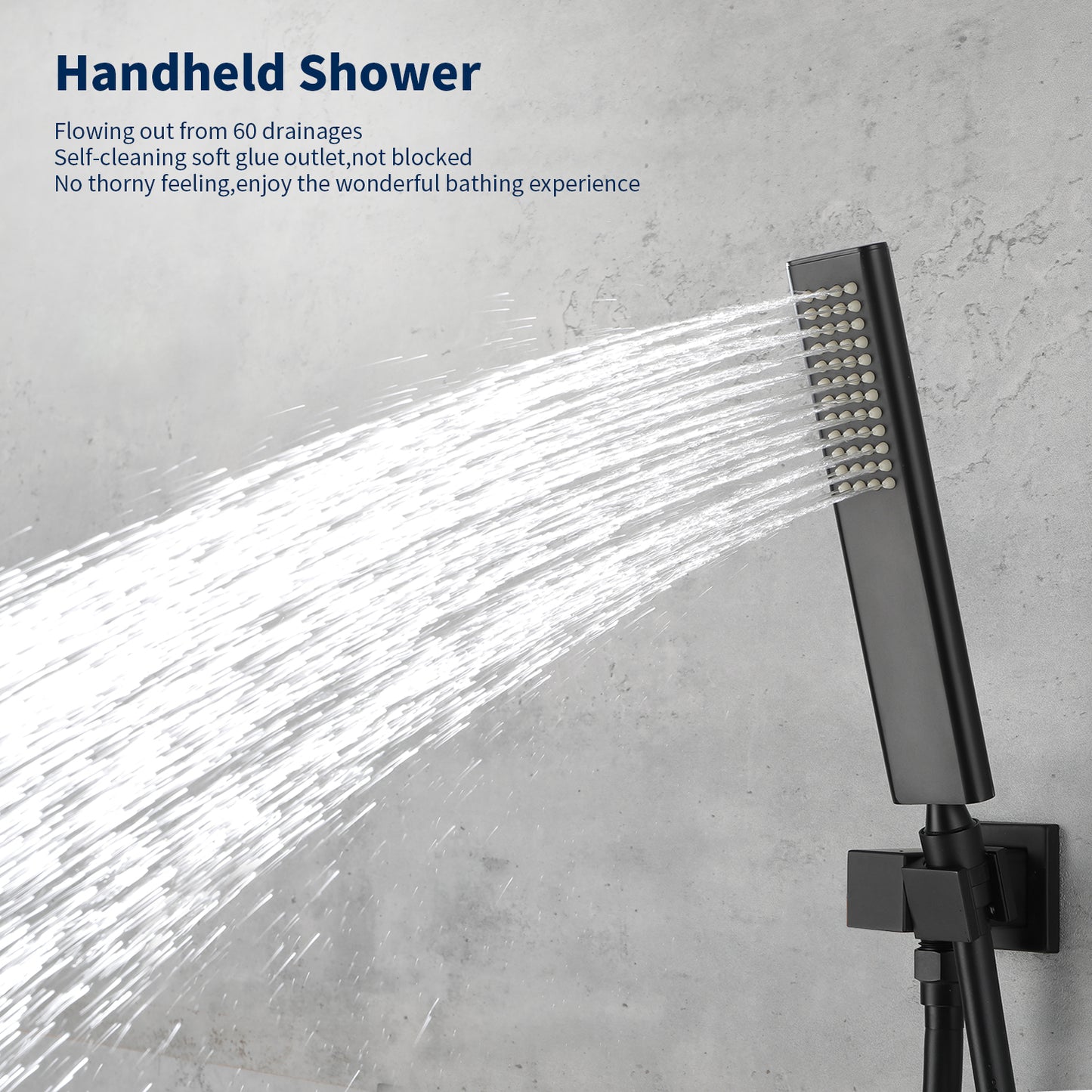 WC004B2S-W - Male NPT Waterfall Shower head with Handheld, Matte Black Bathtub Shower Faucet with High Flow Wall Mount Tub Faucet, Single Handle Bathroom Tub Mixer Tap Hand Shower System with Curved Spout Commercial