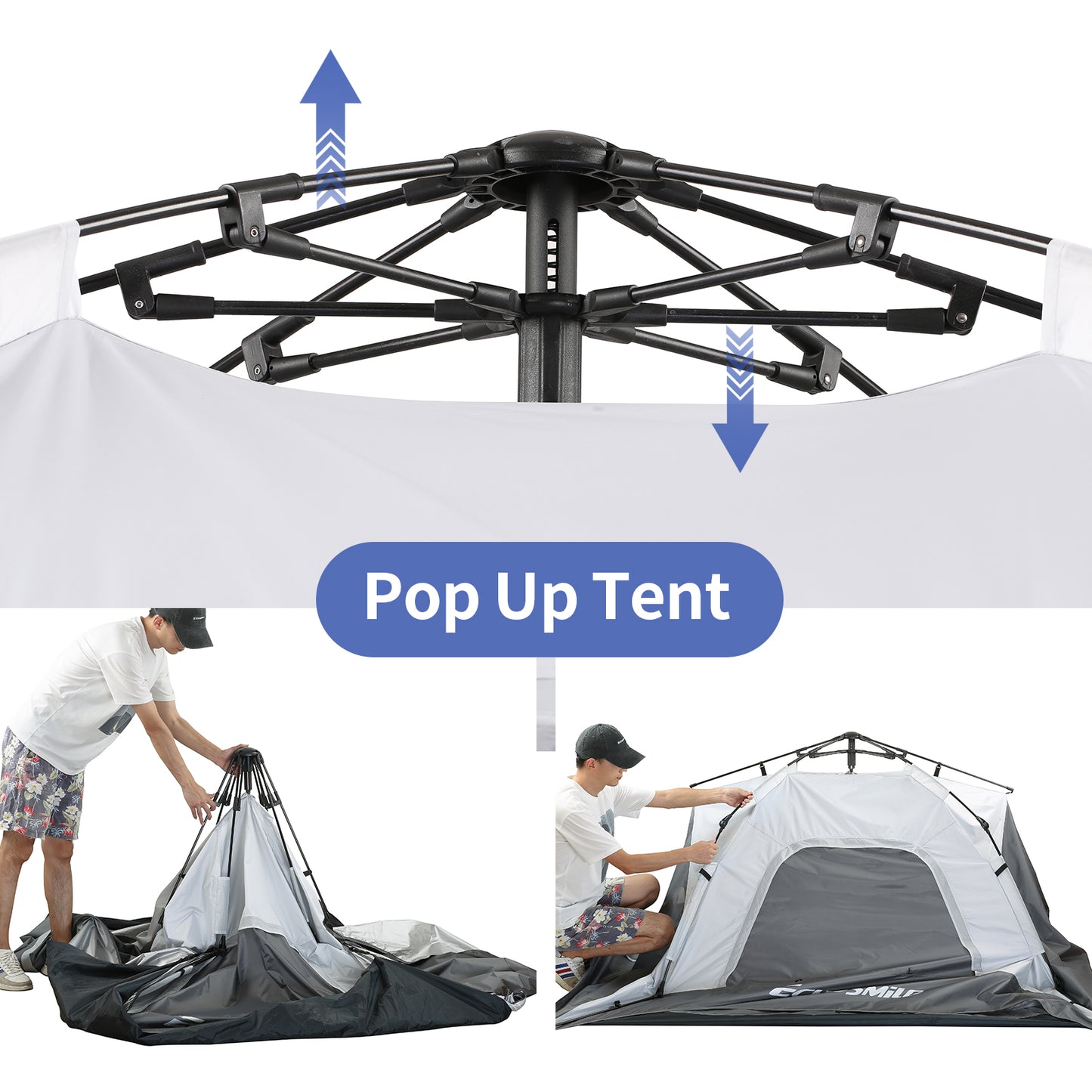 4-Person White + Gray Double Layer Umbrella Tent