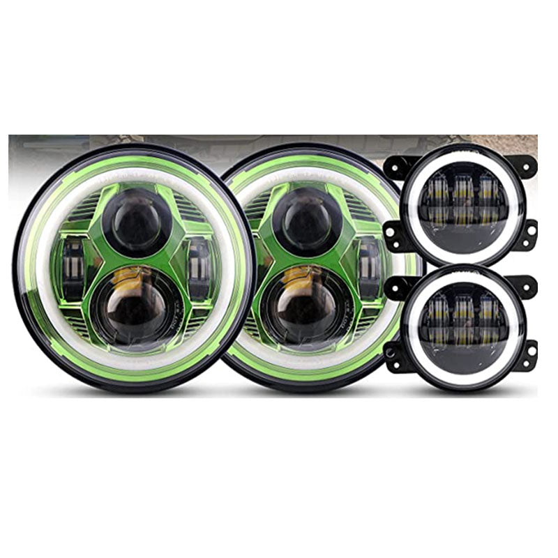 White and Yellow Fog Light Combination Green- 4PCS in Set