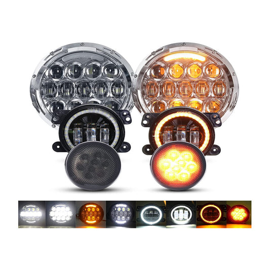 7-Inch 105W Round Light XBD Silver-4-Inch White-Yellow Fog Light XBD Black-Network Light Black-Six Sets