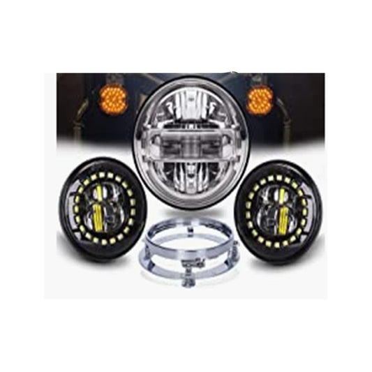 7-inch  King Kong headlight-silver-4.5-inch clock fog lamp-black-7-inch silver bracket-with wire-3PCS in a set