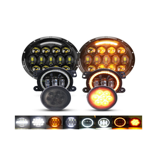 7-Inch 105W Round Lamp XBD Black-4-Inch White and Yellow Fog Lamp XBD Black-Network Lamp Black-Six Sets