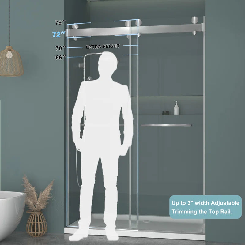 60" W x 79" H Frameless Shower Door with Advanced Closing System