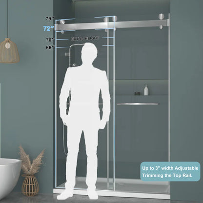 60" W x 79" H Frameless Shower Door with Advanced Closing System