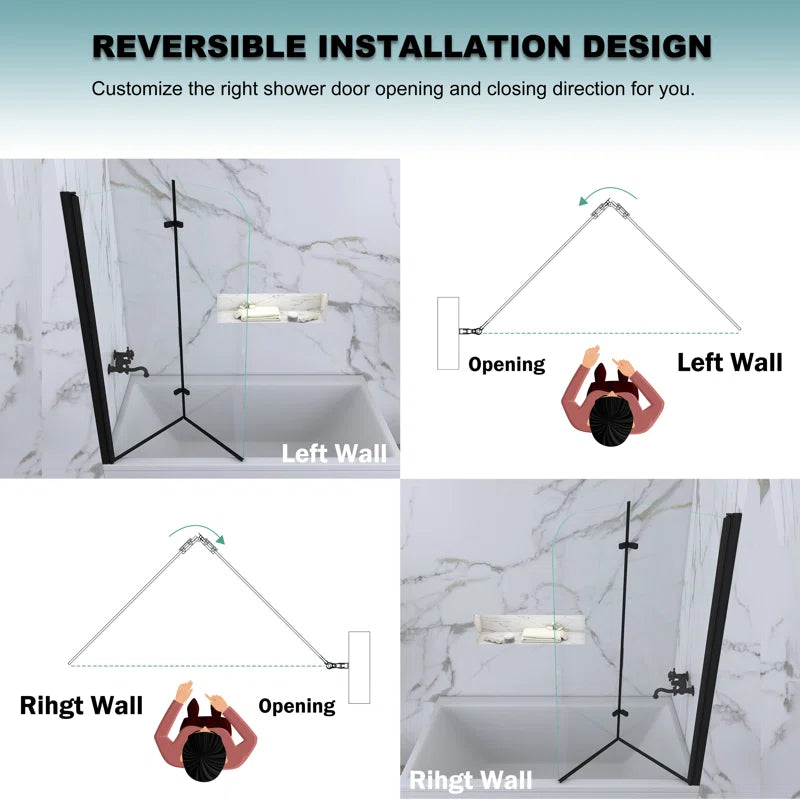 60" W x 62" H Double Sliding Tub Door with Clear Tempered Glass