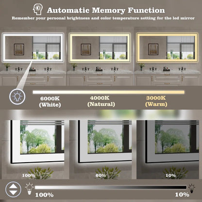 60" X 28" Detjon Black Framed Anti-Fog LED Lighted Dimmable Wall Mounted Bathroom Vanity Mirror