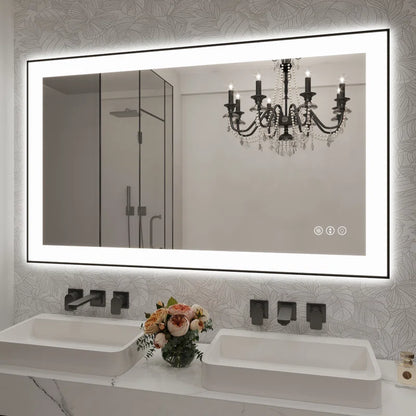 40" X 24" Detjon Black Framed Anti-Fog LED Lighted Dimmable Wall Mounted Bathroom Vanity Mirror