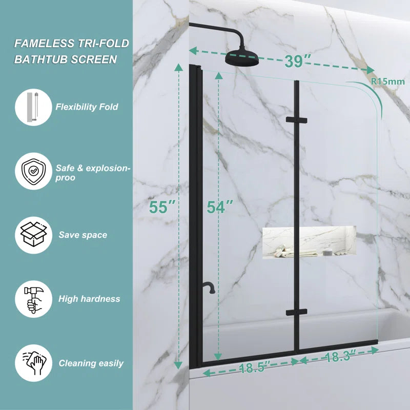 60" W x 62" H Double Sliding Tub Door with Clear Tempered Glass