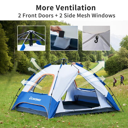 4-Person White + Blue Double Layer Umbrella Tent