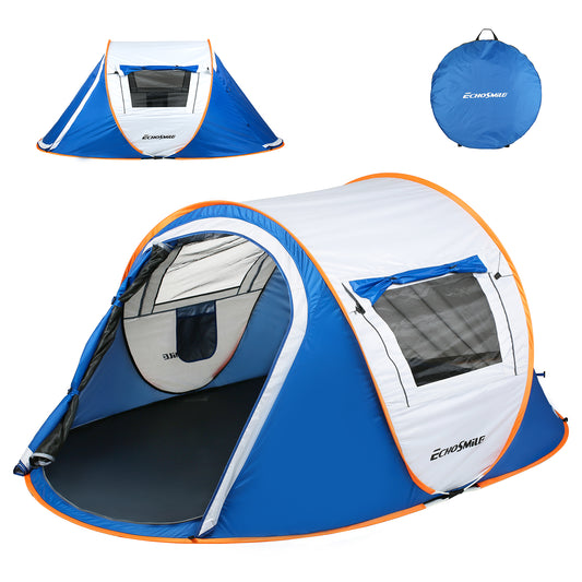 2 Person White + Blue Pop Up Camping Tent