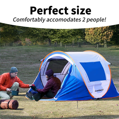 2 Person White + Blue Pop Up Camping Tent