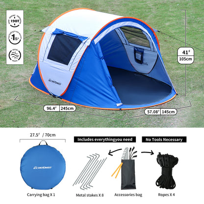 2 Person White + Blue Pop Up Camping Tent