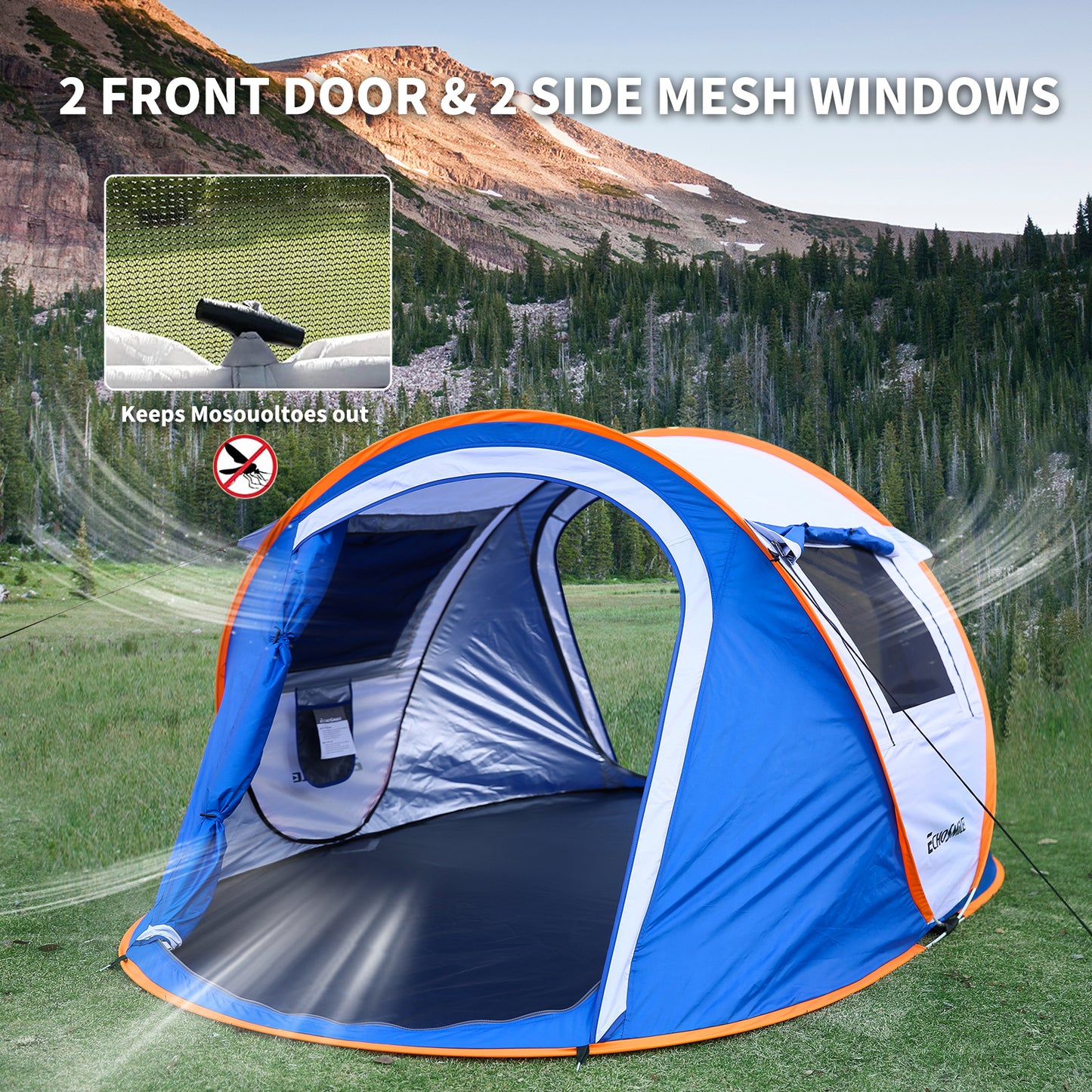 2 Person White + Blue Pop Up Camping Tent