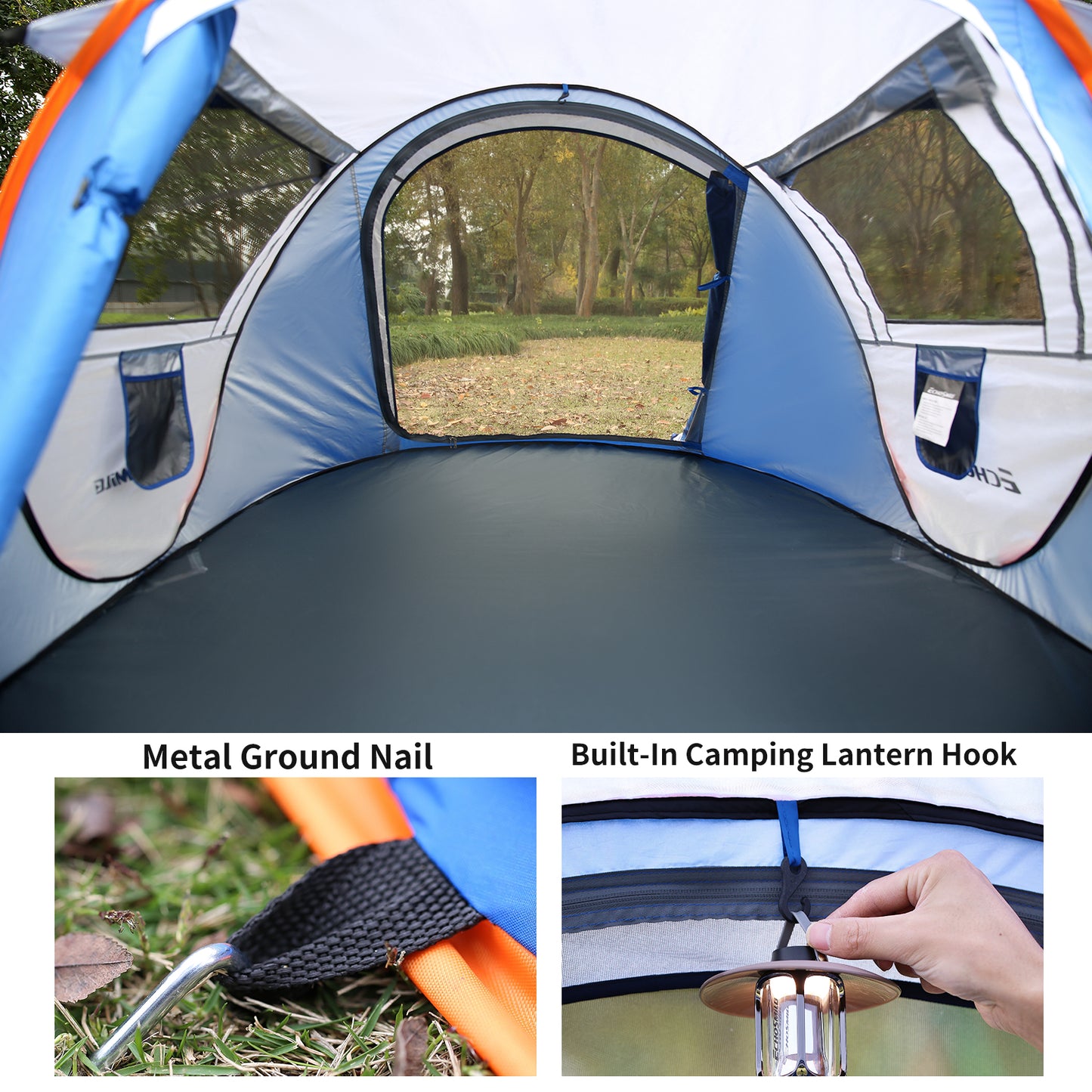 2 Person White + Blue Pop Up Camping Tent