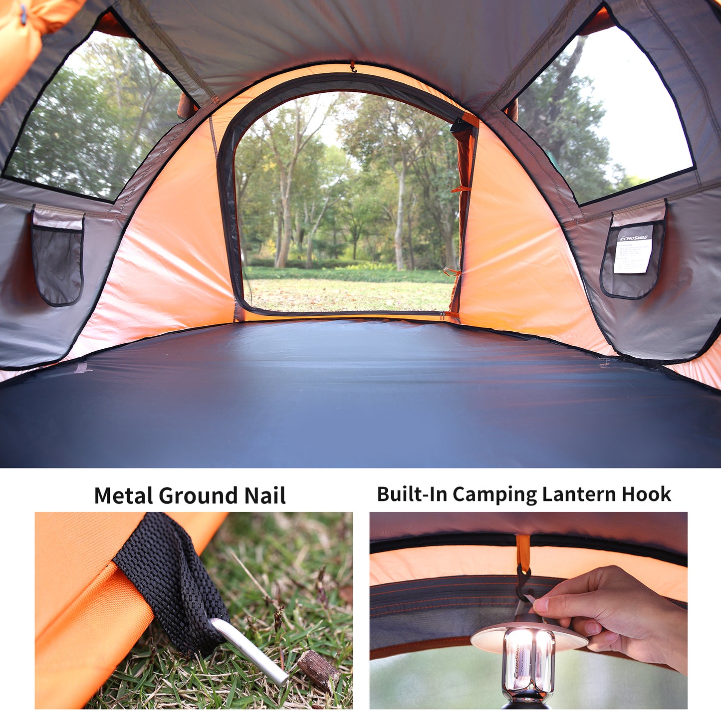 2 Person Black + Orange Pop Up Camping Tent