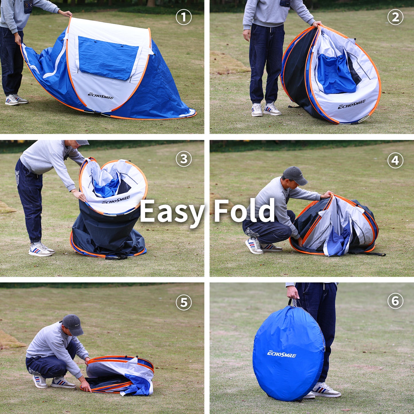 2 Person White + Blue Pop Up Camping Tent