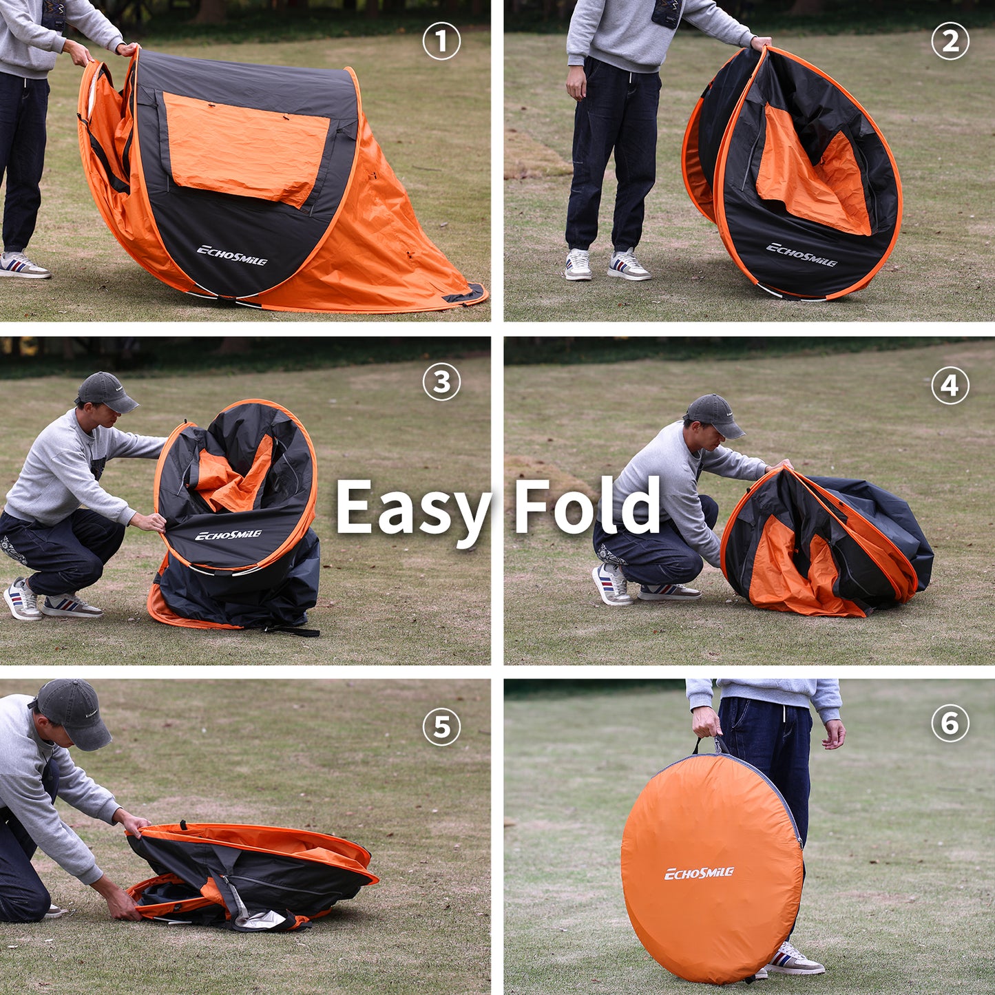 2 Person Black + Orange Pop Up Camping Tent