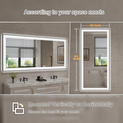 60" X 28" Detjon Black Framed Anti-Fog LED Lighted Dimmable Wall Mounted Bathroom Vanity Mirror