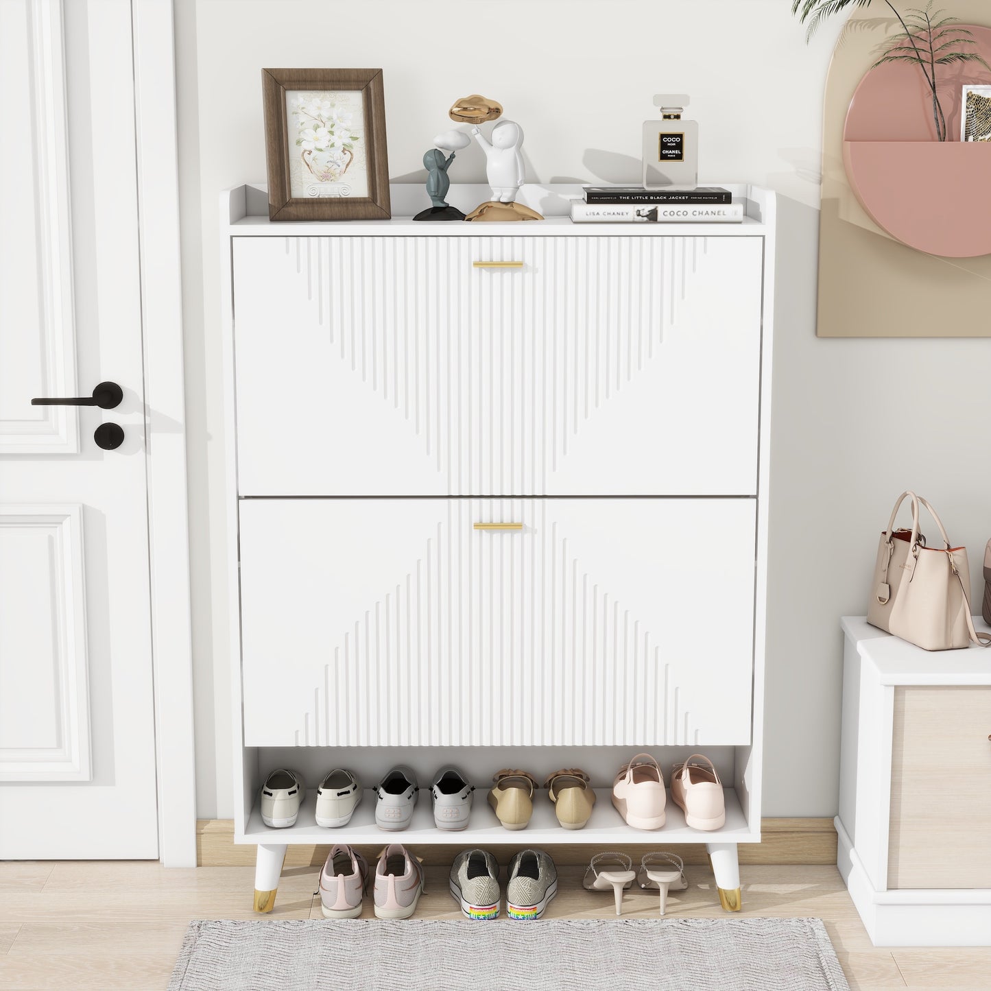 White Two-turn Cup Shoe Cabinet