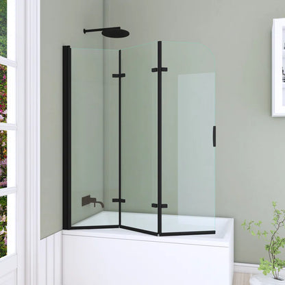 51" W x 59" H Three Plates Folding Tub Door Bathtub Screen with Clear Glass