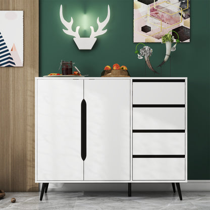 White modern side cabinet with four drawers and two doors