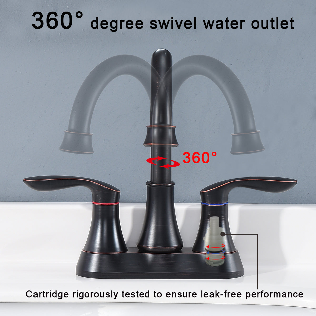 4011B-BG | Bathroom Faucet Brushed Gold with Pop up Drain & Supply Hoses 2-Handle 360 Degree High Arc Swivel Spout Centerset 4 Inch Vanity Sink Faucet 4011B-NA