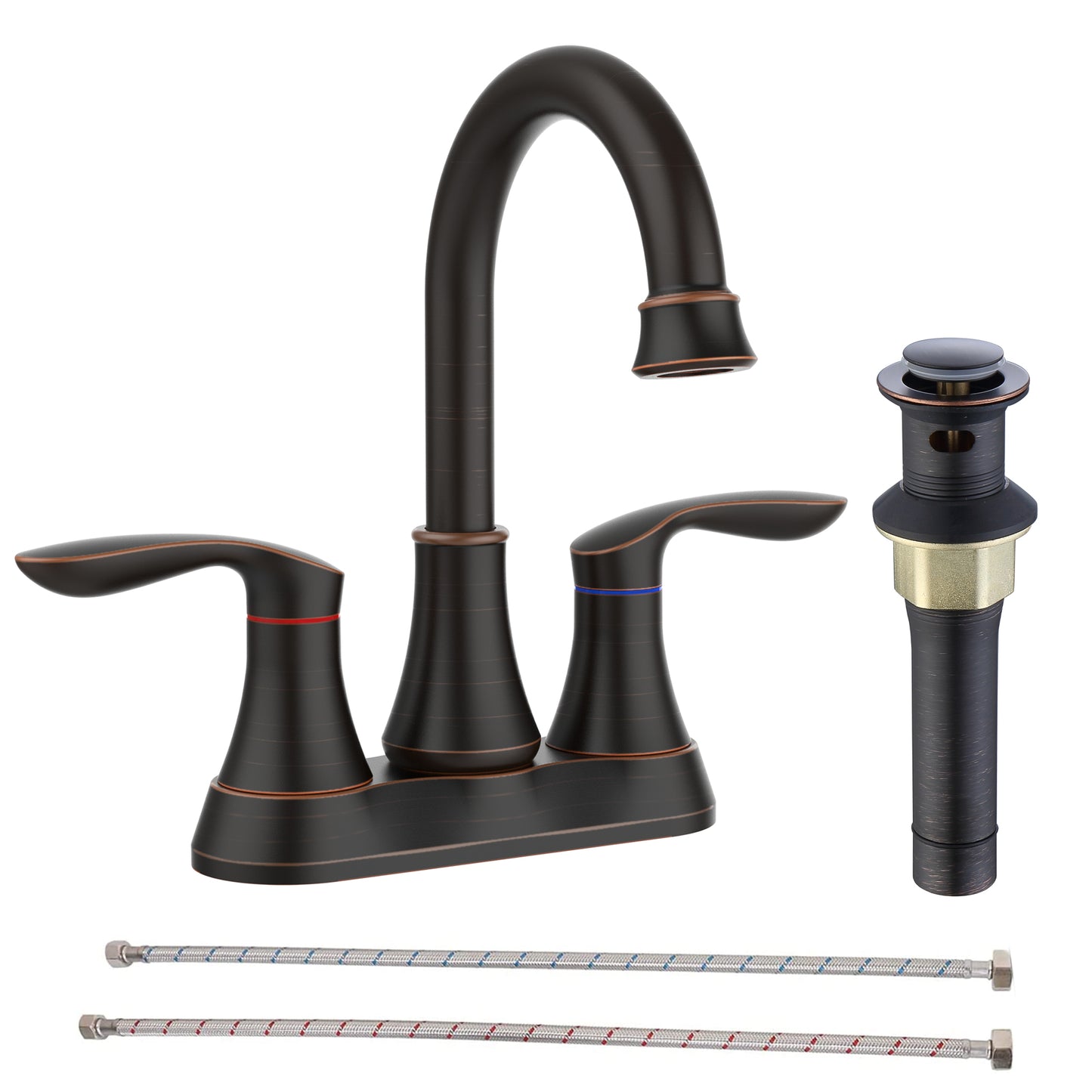 4011B-ORB  | 2-Handle 4-Inch Oil Rubbed Bronze Bathroom Faucet, Bathroom Vanity Sink Faucets with Pop-up Drain and Supply Hoses 