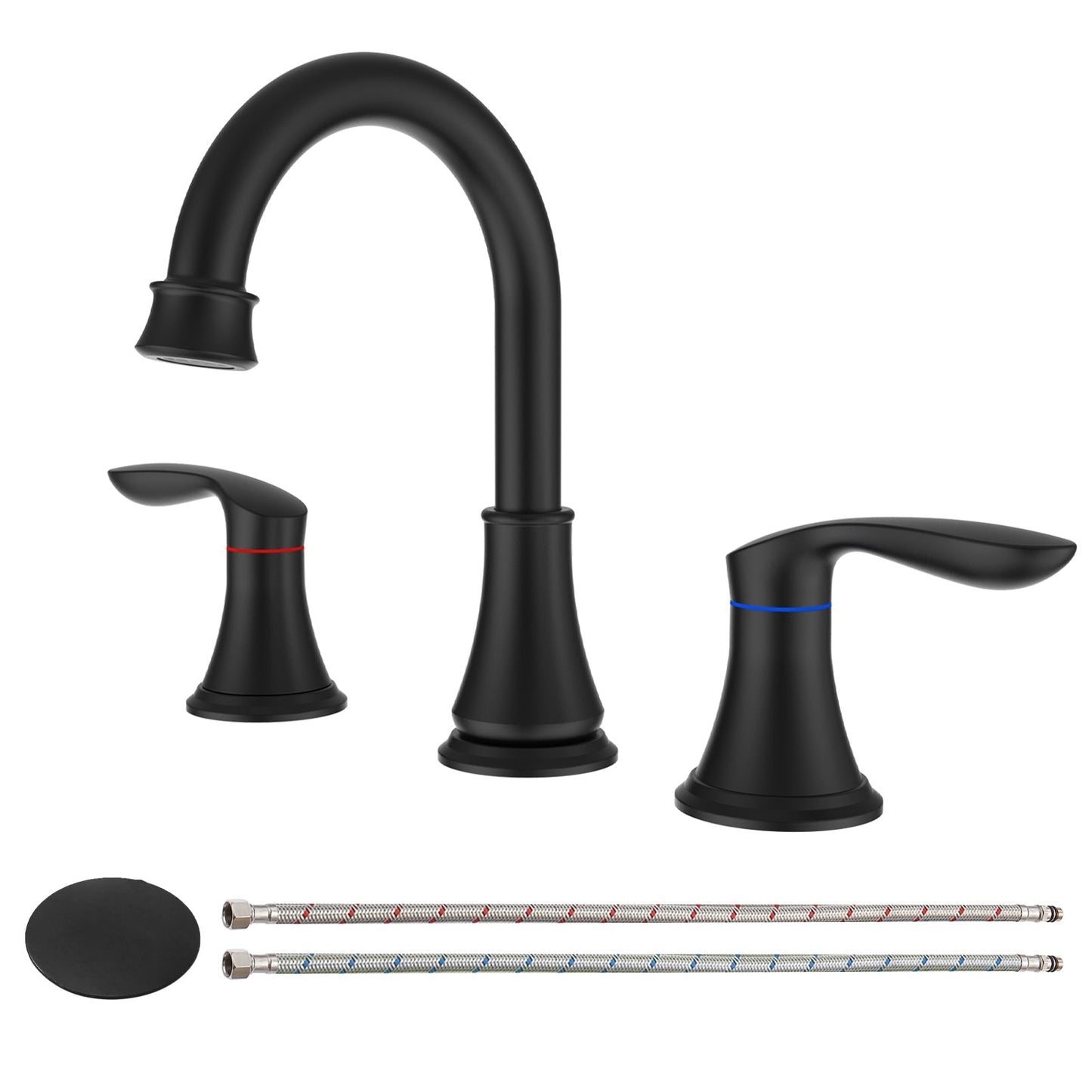 ‎3007B-ORB | 2-Handle 8 inch Widespread Bathroom Sink Faucet Oil Rubbed Bronze Lavatory Faucet 3 Hole 360° Swivel Spout Vanity Sink Basin Faucets with Pop Up Drain Assembly and cUPC Water Supply Hoses