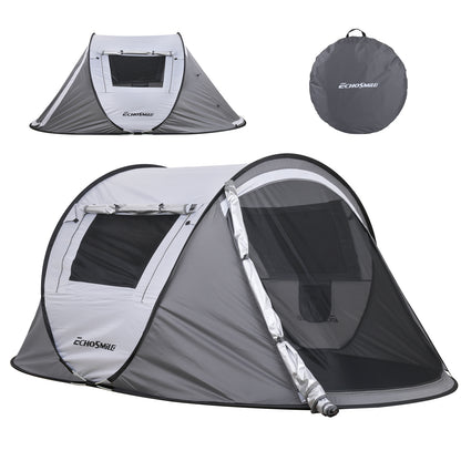 2 Person White + Gray Pop Up Camping Tent