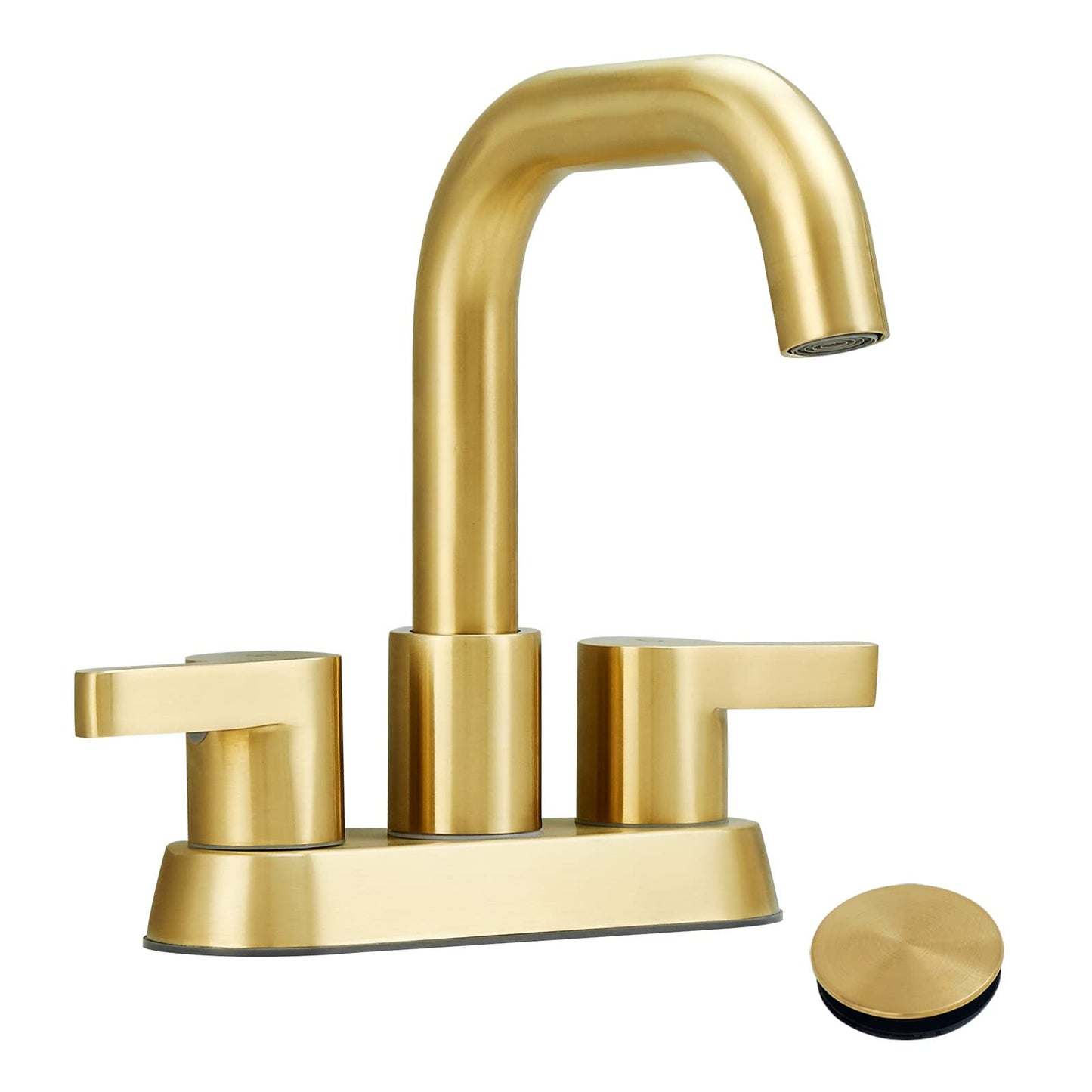 PK013-LJ-US  |  Bathroom Faucet 2 Handle 4 Inch Centerset Bathroom Sink Faucets 3 Hole with Pop Up Drain and Water Supply Lines, Brushed Gold